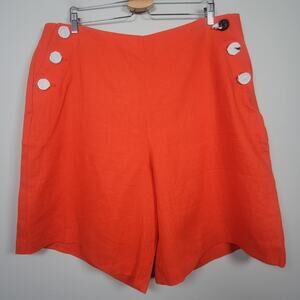 NWT Boden Womens 16/18 Falmouth Linen Sailor Button High Rise Red Shorts